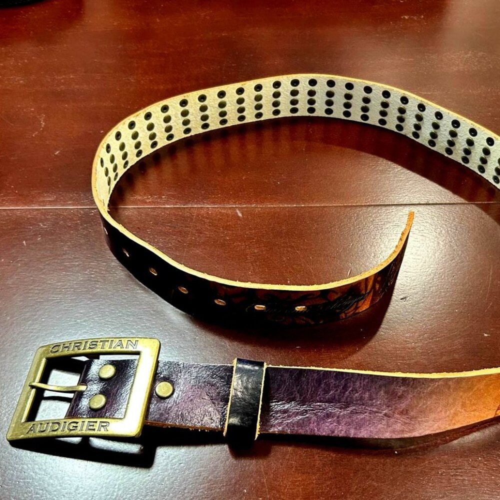 Christian Audigier Vintage Handmade Genuine Leather Belt (Crystal/Stud/Demon)